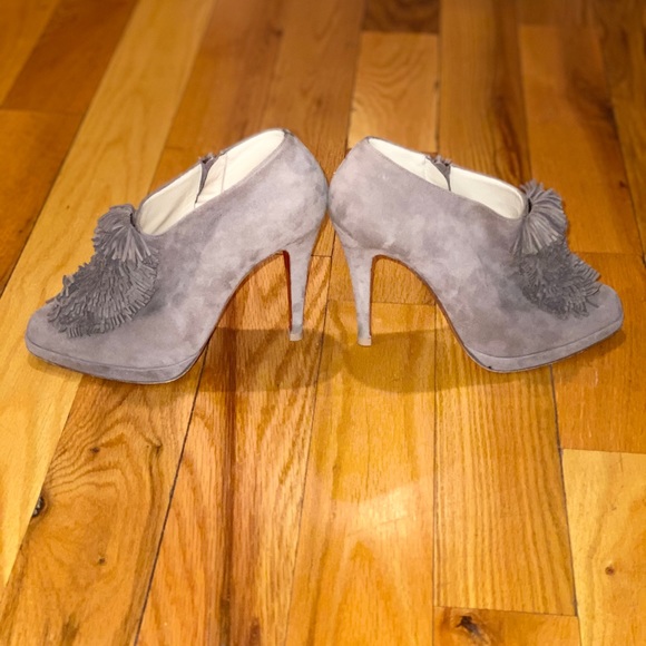 Christian Louboutin Taupe Suede Fringe Ankle Boots - Picture 3 of 3